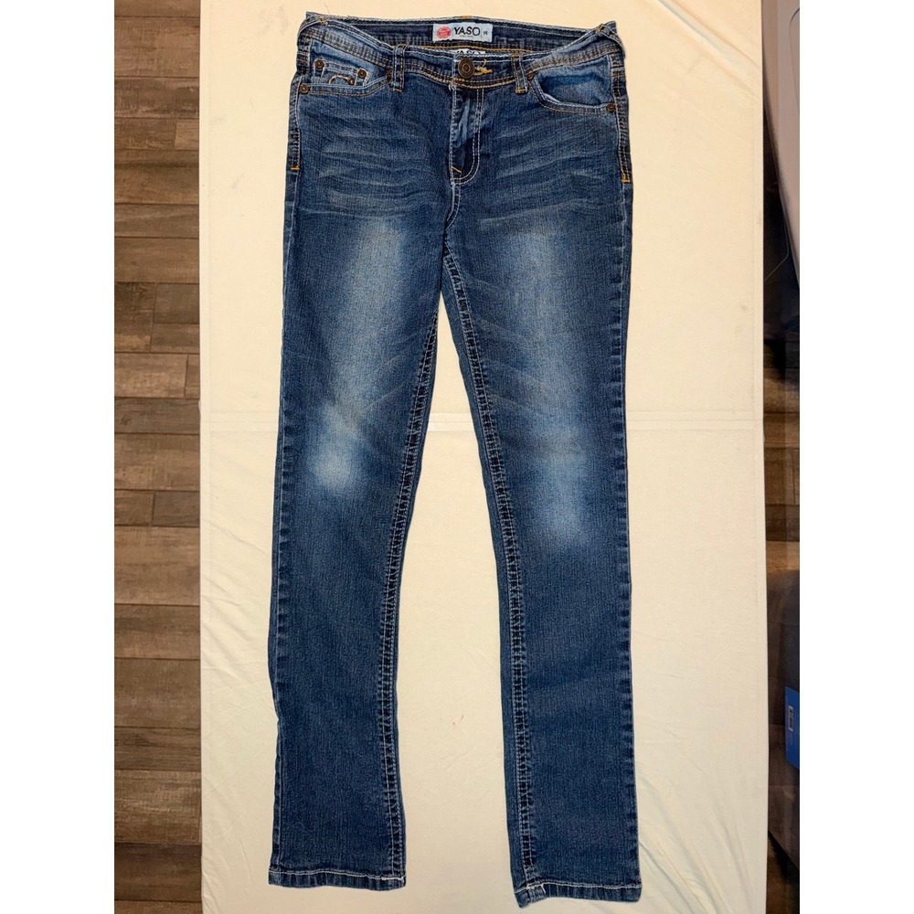 Yaso Jeans Girls Size 14 Medium Wash Straight Leg Embroidered Back Pockets